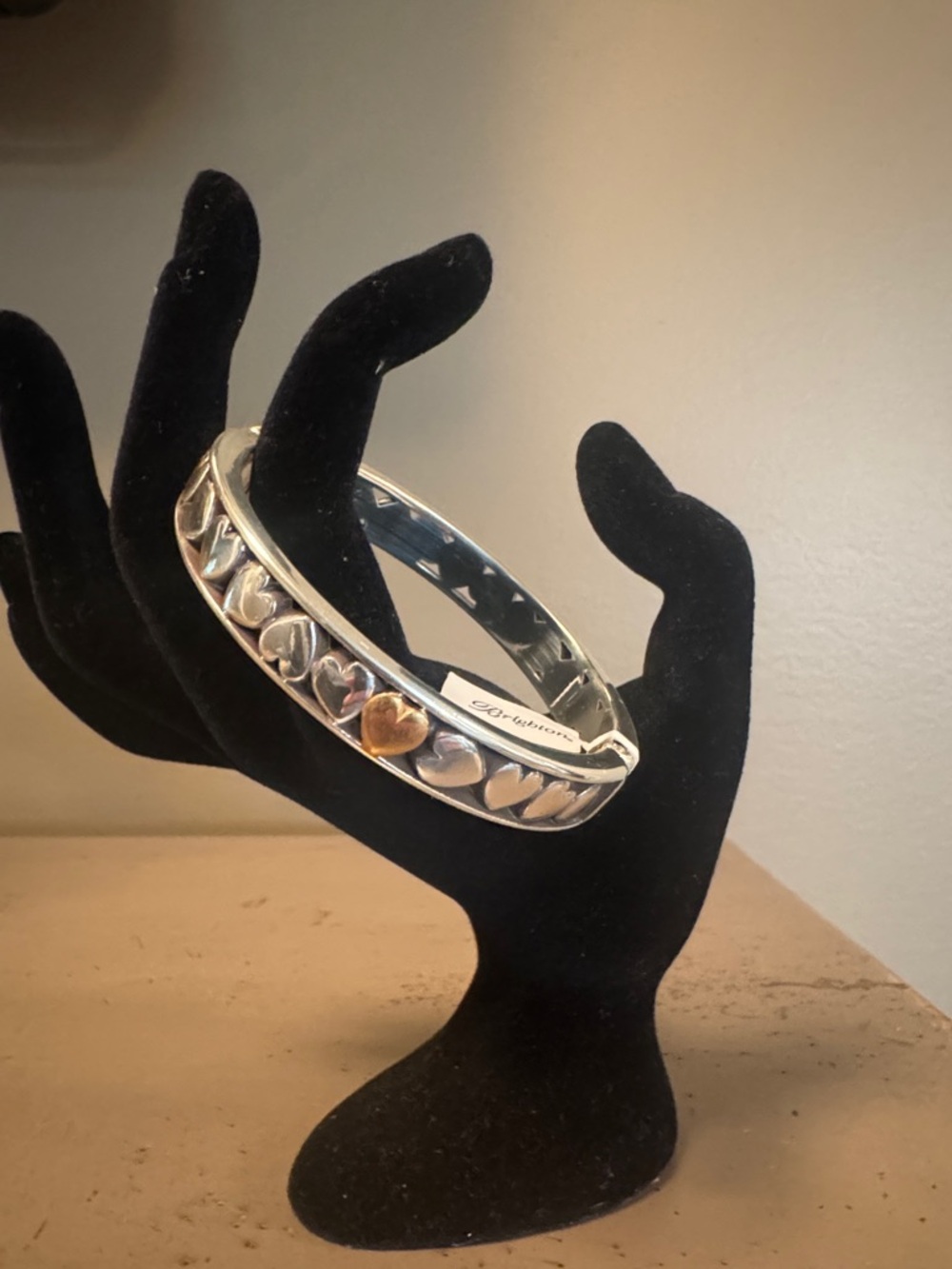 Brighton Mystery of Love Hinged Bangle with Gold Heart Accent - Picture 4 of 8